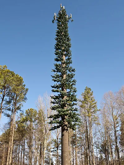 Pylône de communication camouflé en pin